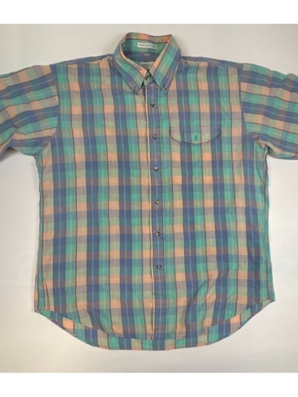 Vintage Izod Club Plaid Button Down Shirt Men's XL Short Sleeve Pastel Madras